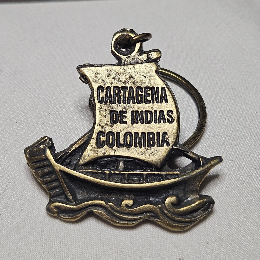 Cartagena Colombia Keychain Unisex OS Gold Sailing Ship Souvenir Metal